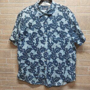 Van Huesen XXL Blue Floral Hawaiian Print Button Down Shirt